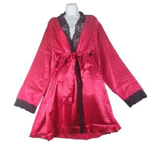 Fredericks Of Hollywood Lace-Trim Satin Robe Size 1X Plus Womens Aspen Mae